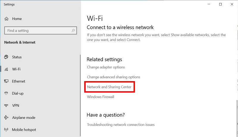 windows network and sharing center