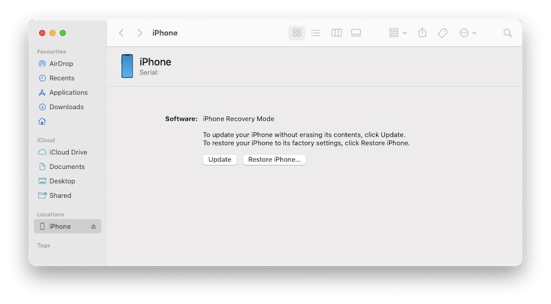 iphone recovery mode in macos finder
