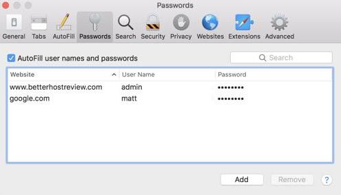 safari saved passwords