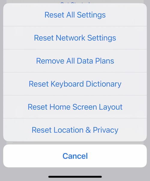 reset network settings in ios
