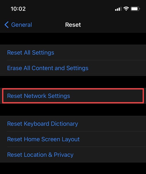 reset network settings on iphone
