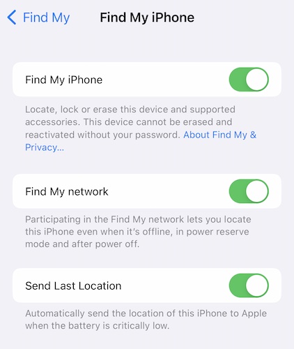 disable find my iphone