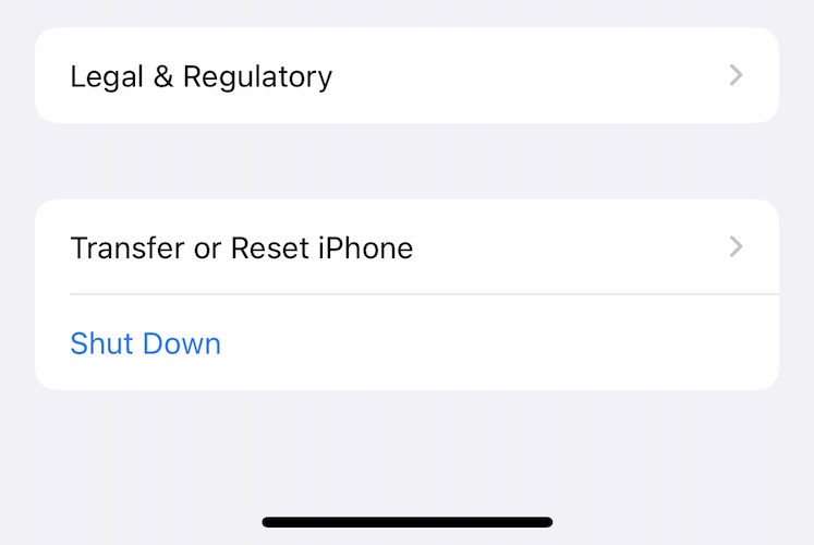 shut down iphone option in settings