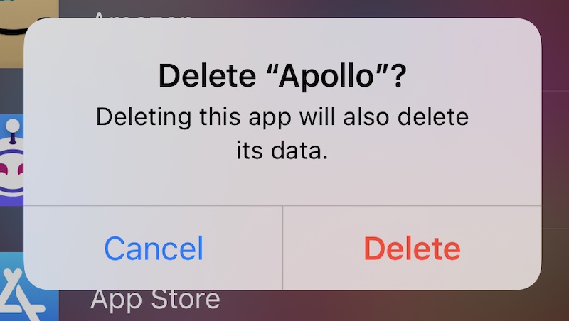 confirm to delete app