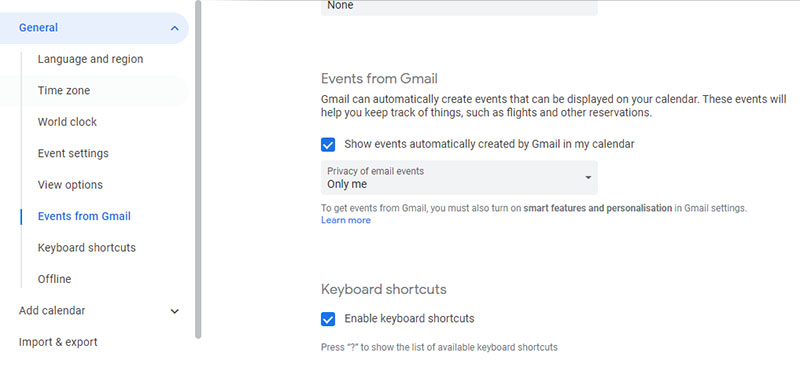 events from gmail