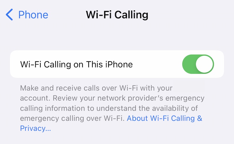 enable wifi calling in ios