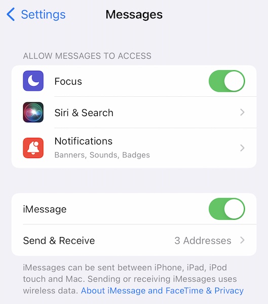 enable imessage in ios