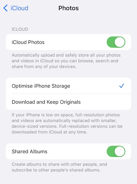 enable icloud photo library on iphone