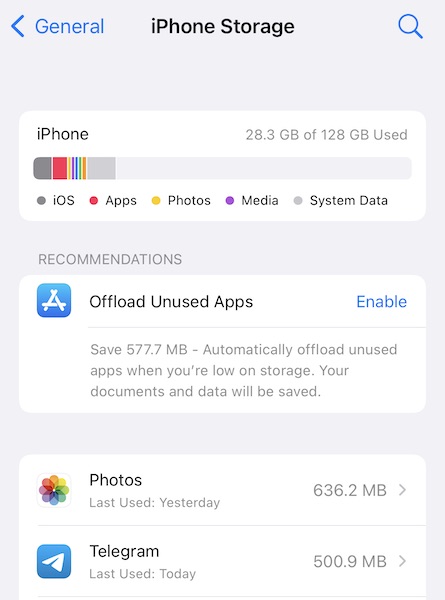 check storage consumption on iphone