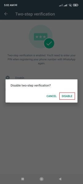 confirm disable two step verification