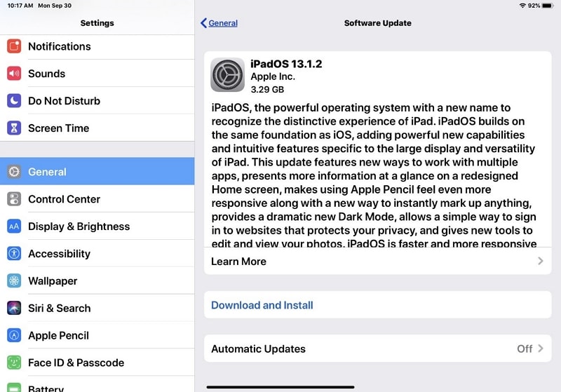 download and install ipad update