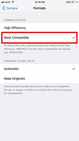 turn off high efficiency on iPhone