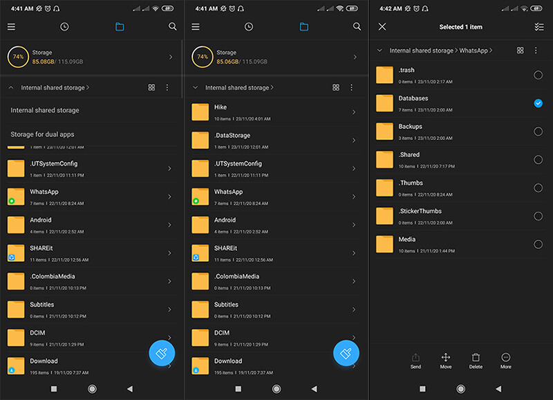 tap and hold the databases folder