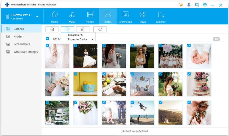 choose transfer device photos to pc to transfer all photos