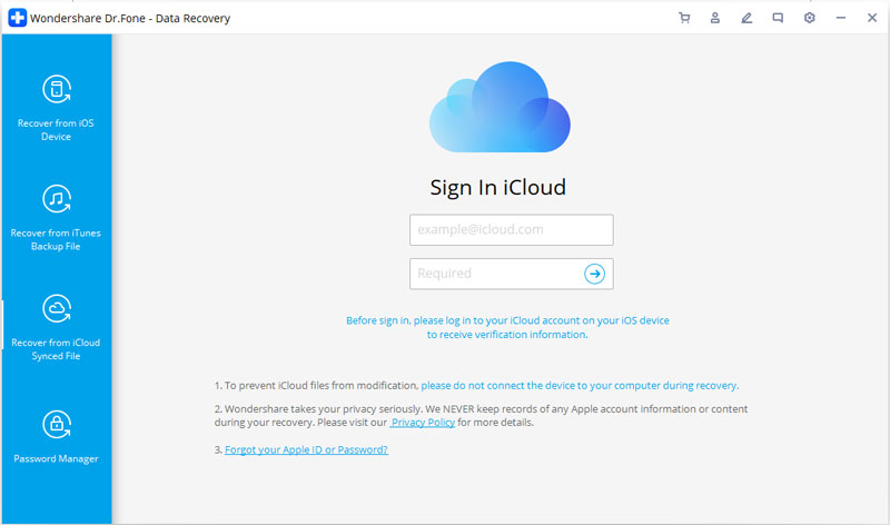 select Recover from iCloud Backup Files
