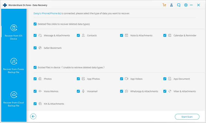 iOS Data Recovery Interface