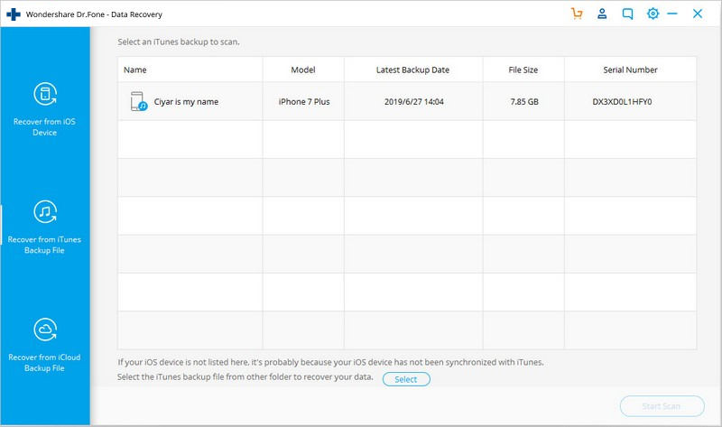 choose itunes backup recovery