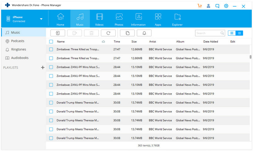 manage iphone music on Dr.Fone