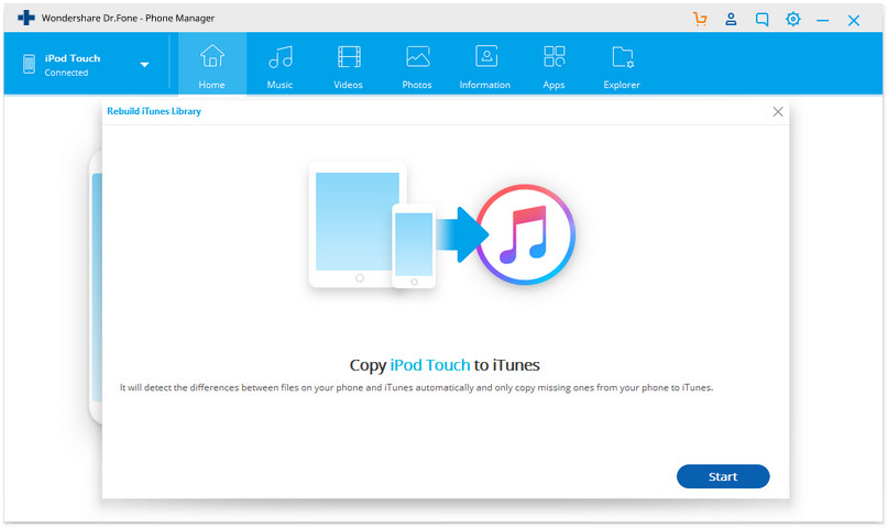Transfer Non-Purchased Music from iPod to iTunes - Transfer from iPod to iTunes- click Start