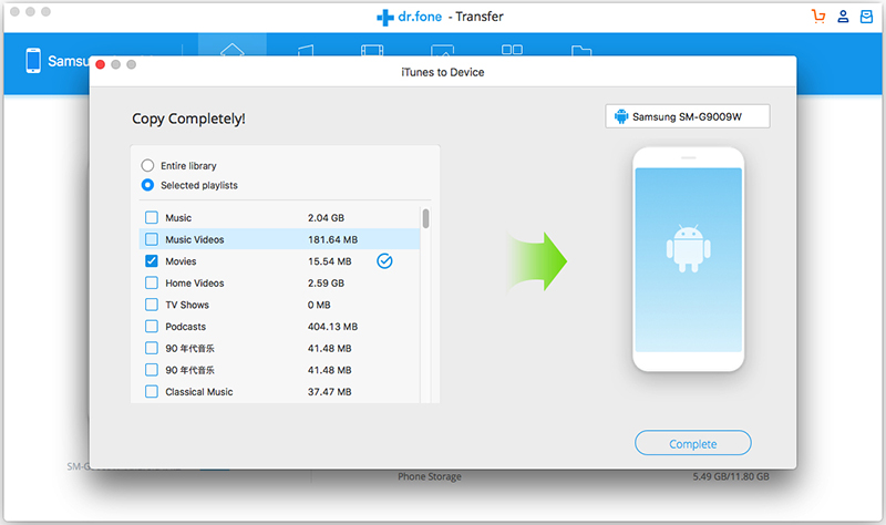 completed importing itunes playlists to android