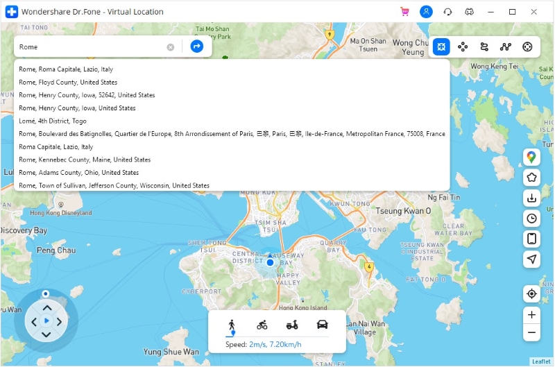 search a location on virtual location and go
