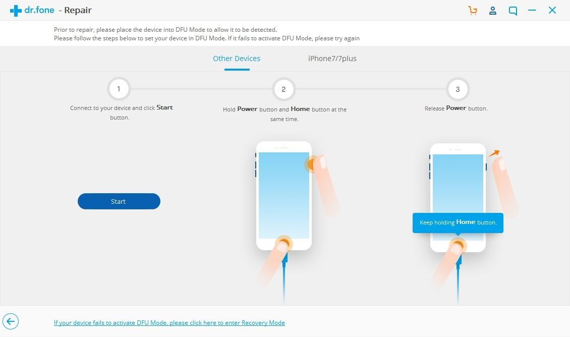 Dr.Fone iPhone recovery mode