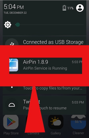 AirPlay From Android with DLNA-AirPin Service is running