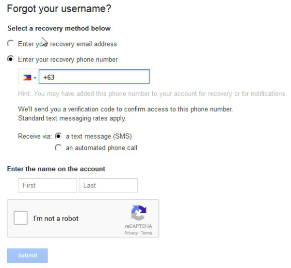 reset Gmail password on Android-submit the process