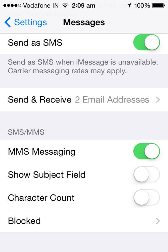 sync imessages across multiple devices-swipe down to the Send and Receive option