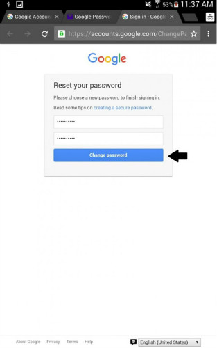 android Google reset password input new password