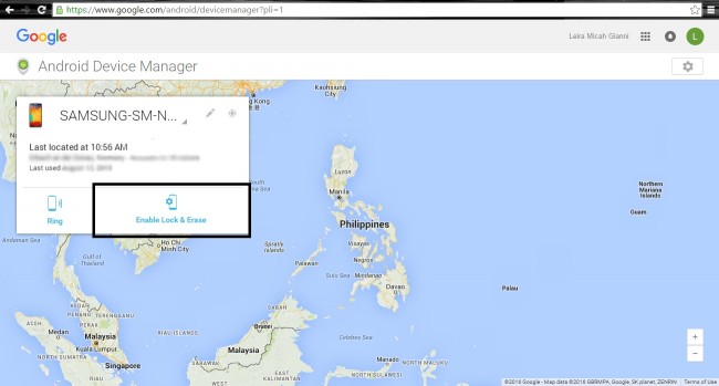 android Device Manager device located