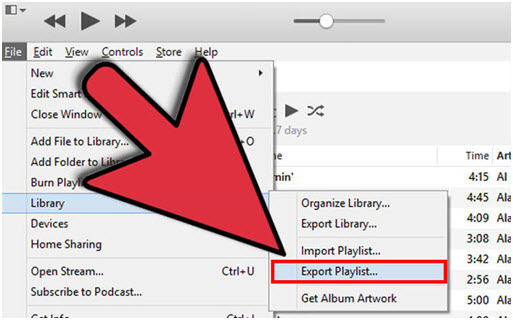 Export iTunes Playlist with Music Files via iTunes-Choose Export Playlist