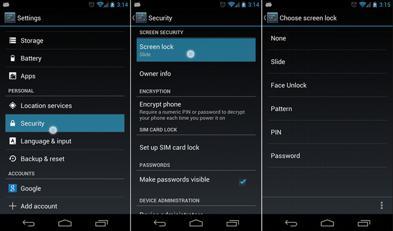 android lock screen settings