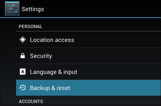 backup and reset
