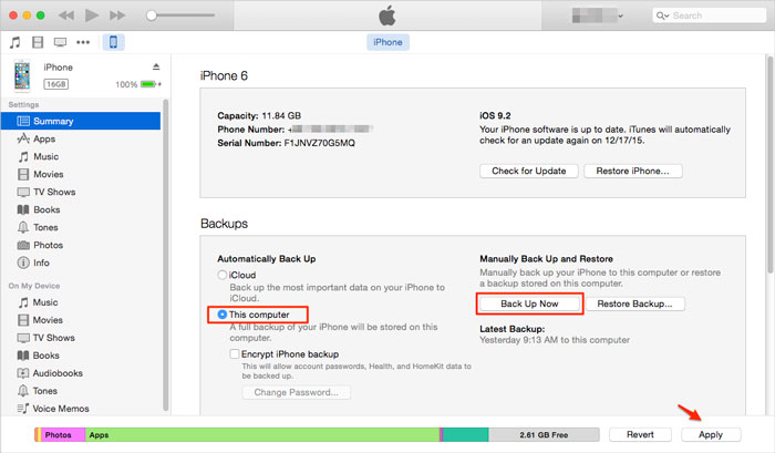 backup and restore messages with itunes