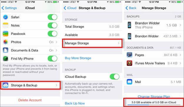 delete music on iPhone-Check iCloud Storage