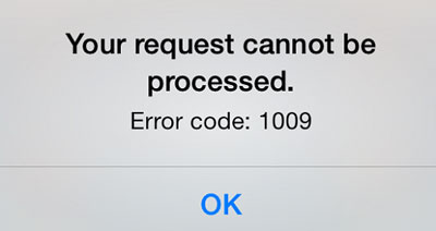 error 1009 iphone