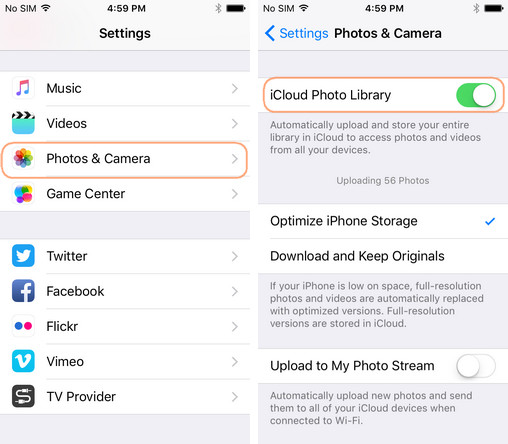 how to upload camera roll to icloud photo library