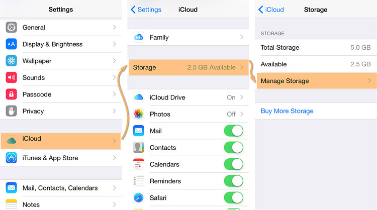 setting iCloud storage backup Manage Storage