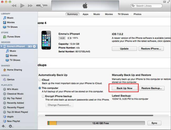 how to Backup iPhone to Mac via iTunes