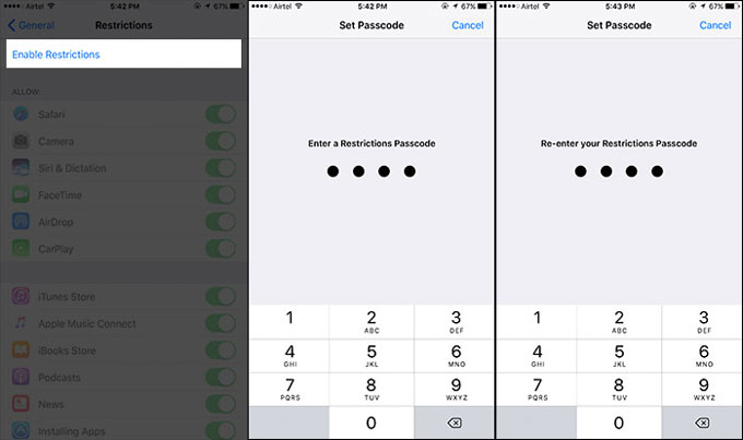 how to reset restrictions passcode