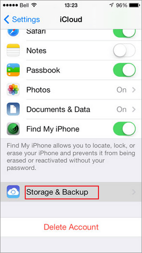 backup iphone contacts with iCloud - step 2