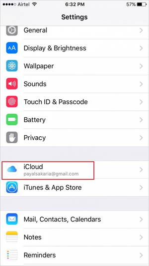 How to Transfer Notes from iPhone to iPad Using iCloud - step 1: select iCloud 