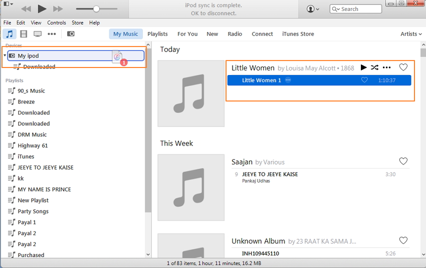 Transfer Audiobooks to iPod Using iTunes-Select the audiobook 