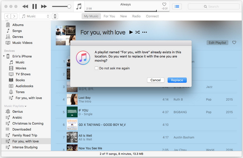 how to transfer playlists from itunes to iphone-replace the playlist