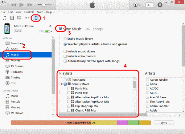 how to transfer playlists from itunes to iphone-Option 1