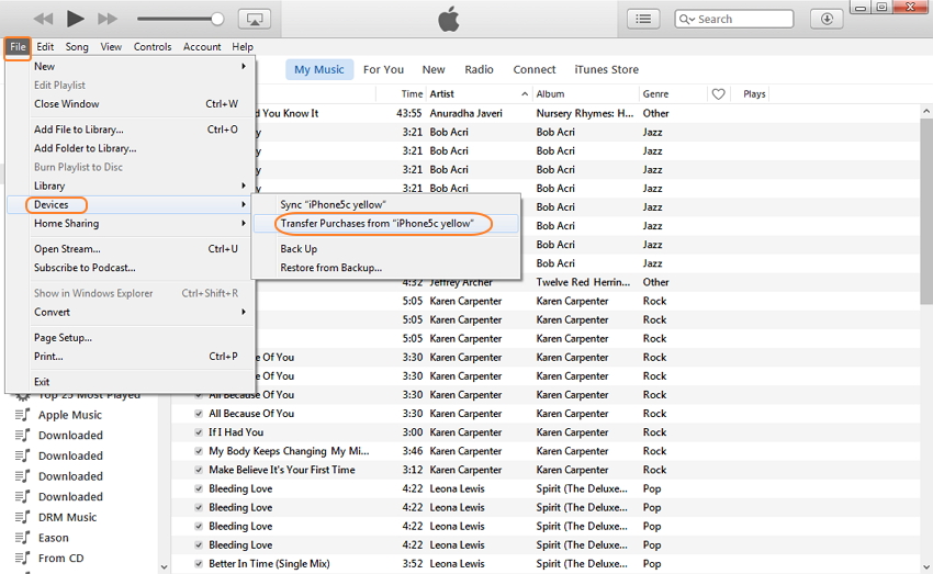 Transfer Purchases from iPhone to iTunes from iTunes Store