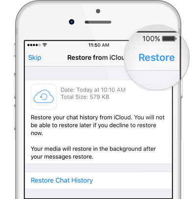 restore whatsapp backup iphone from icloud