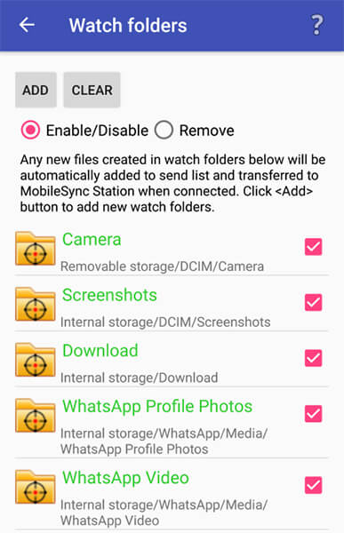 watch folders in mobilesync app