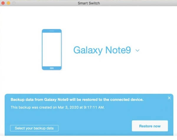 restore Samsung smart backup